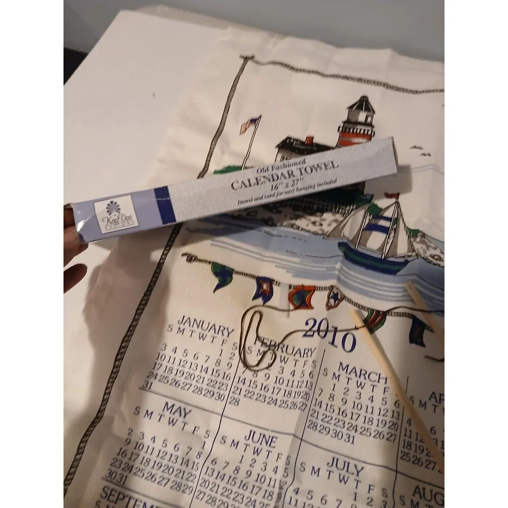 Kay Dee Designs   Sea  Lighthouse Sailboat  Linen Calendar Towel  W Box  2010